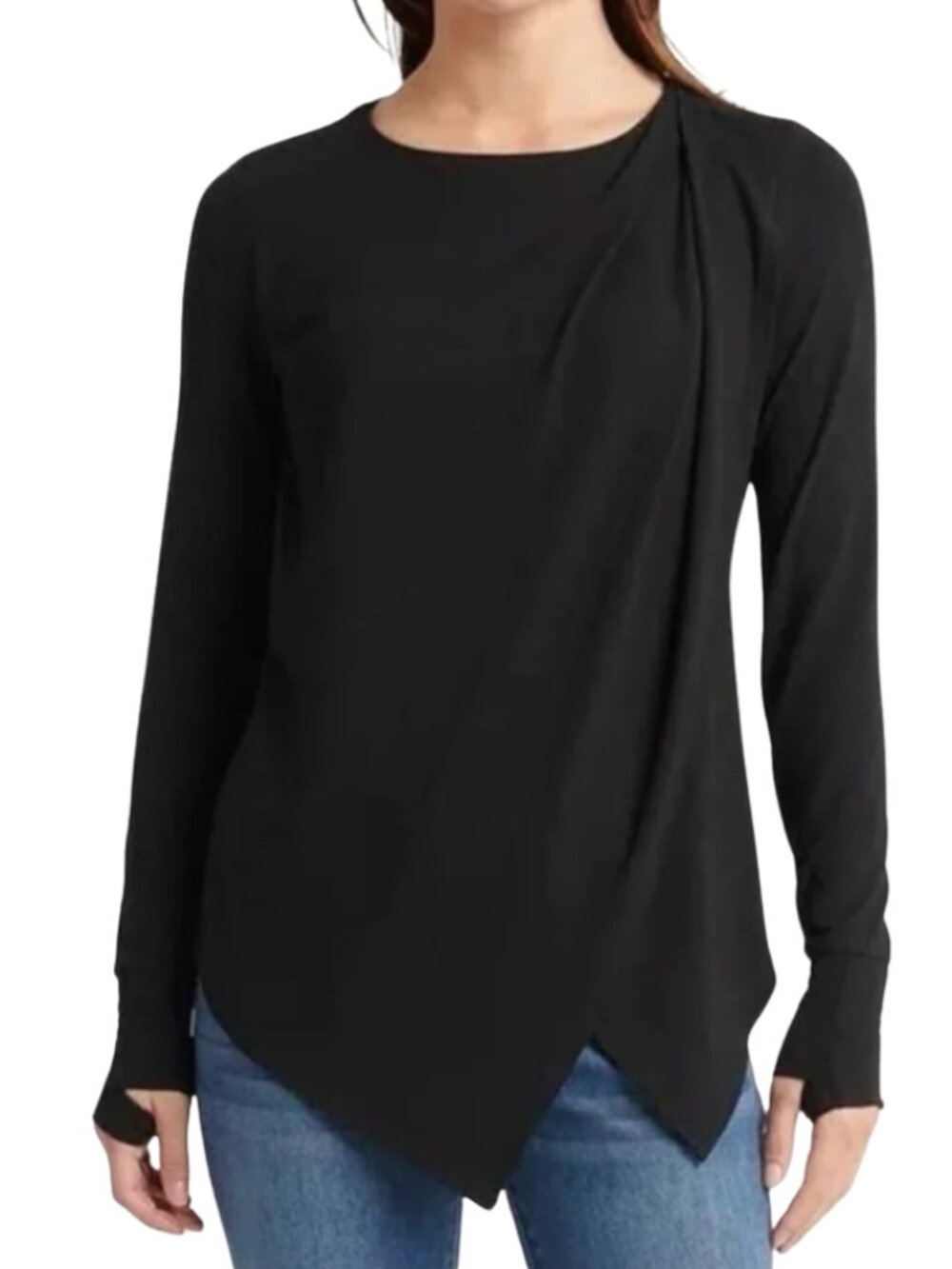 Betabrand Black Draped Long Sleeve Tunic Top 2XL